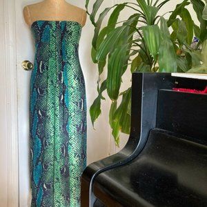 DIANE VON FURSTENBURG GREEN BLUE SNAKESKIN STRAPLESS DRESS / HIGH-WAIST SKIRT